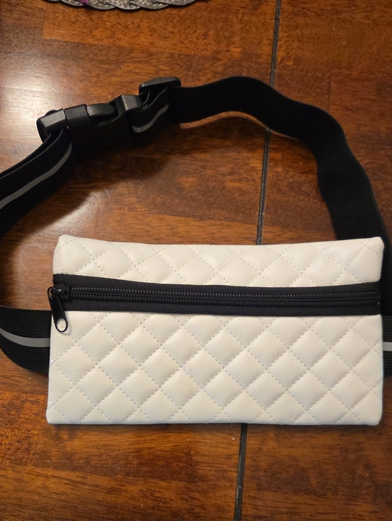 Handbags - Quilted White Waist Bag with Black Zip and Strap
